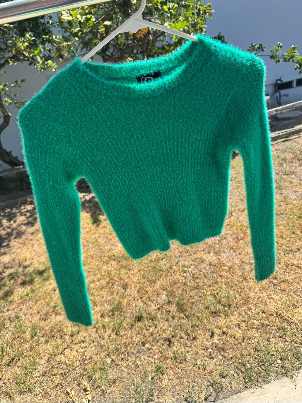 Fuzzy Crewneck Girl Sweater in Green